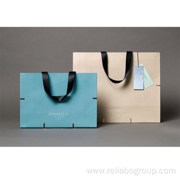 Luxury ribbon handle boutique packaging tote paper giftbags